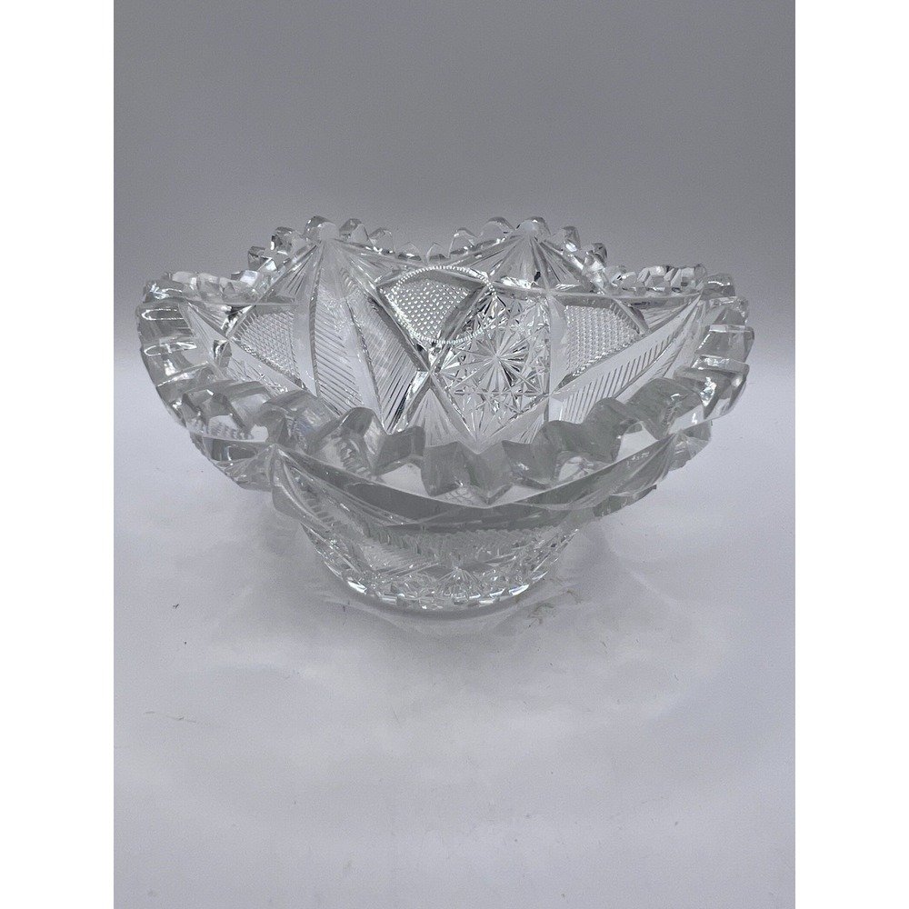 Antique Crystal Cut Glass Brilliant Bowl Heavy Sawtooth Candy Dish 2 3/4x5 1/2"
